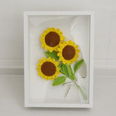 Sunflowers,  Crochet Sunflowers, Wooden Framed Crochet Sunflowers On A White Background